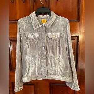 Ruby Rd. Sliver Velvet Burnout Jean Style Jacket Size 12 Worn & Washed 1 Time